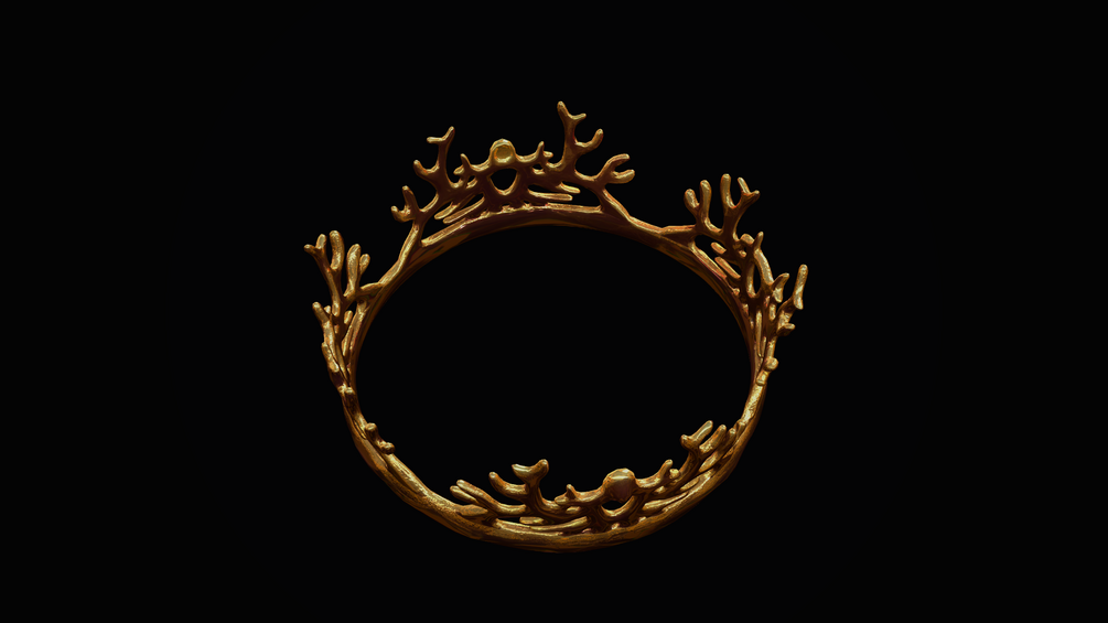 Tyrant's Thorn Diadem — three-quarter right angle, polished gold thorns