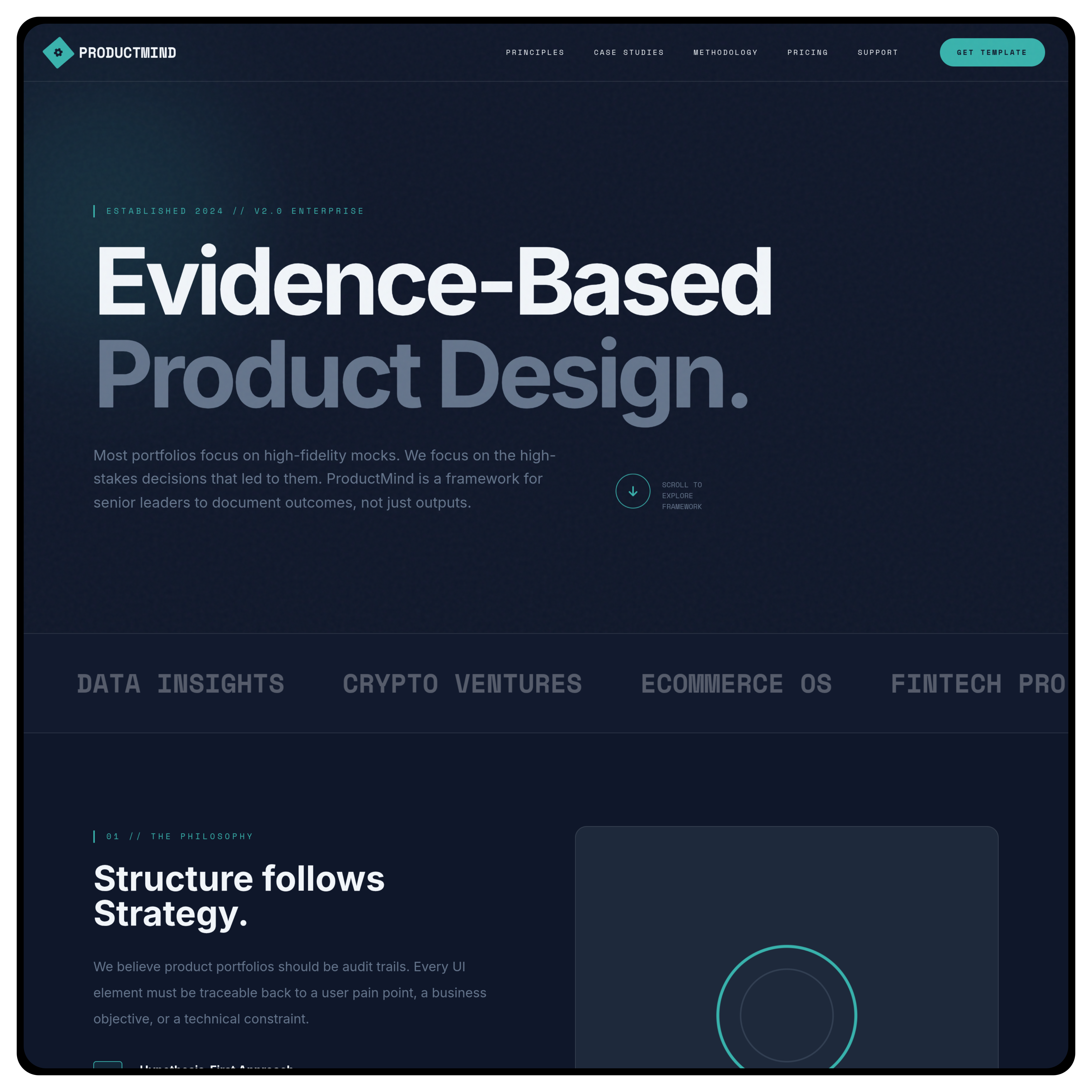 ProductMind Hero & Philosophy Section