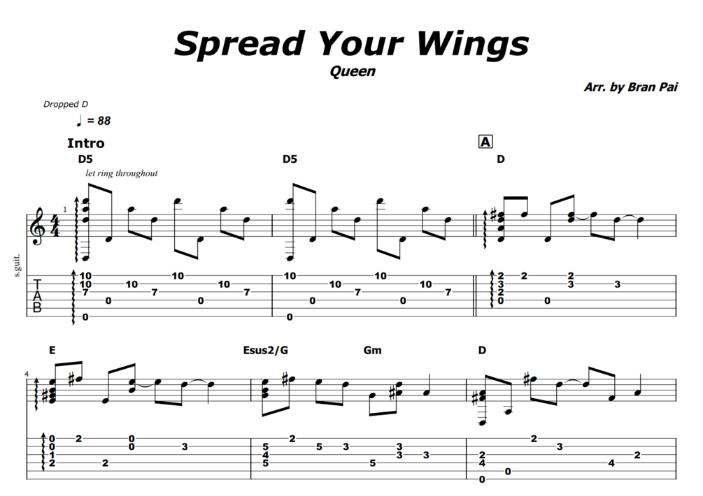 Spread Your Wings Queen Bran Acoustic TAB