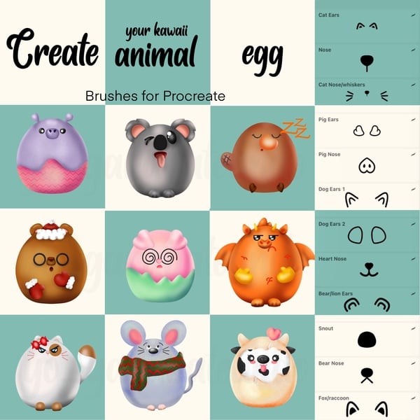 EGG ANIMAL| Creator Pack, brushes for Procreate | Instant download by Lyts