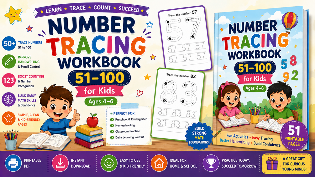 Number Tracing Workbook 51-100