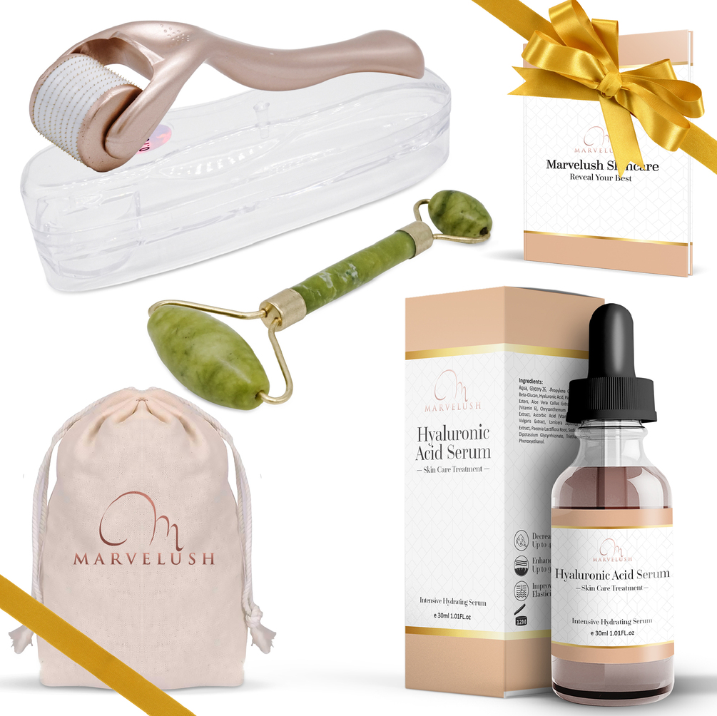 Derma Roller, Jade Roller & Hyaluronic Acid Serum Antiaging Facial