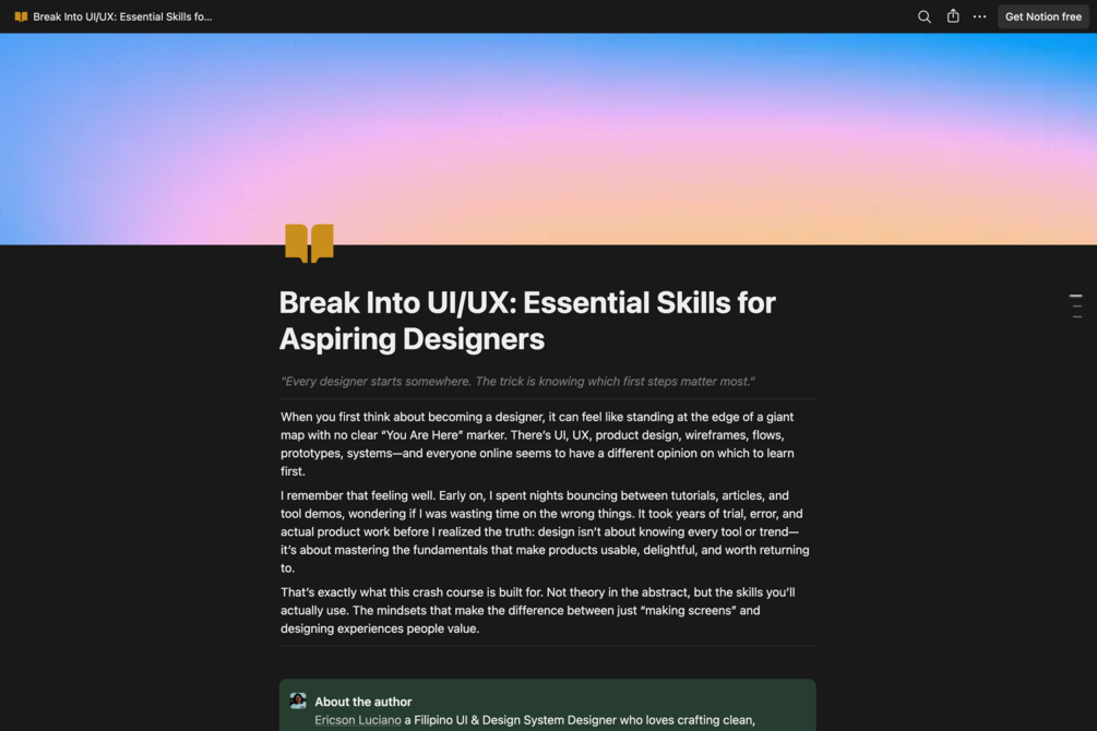 Break Into UI/UX: Essential Skills for Aspiring Designers (Notion)