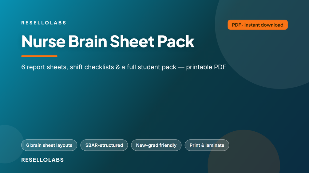Nurse Report Sheet Templates & Brain Sheet Pack cover