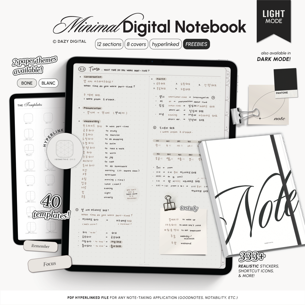 Light Mode Minimal Digital Notebook, Hyperlinked for GoodNotes ...