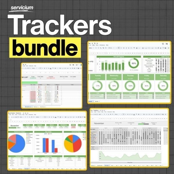 Servicium Trackers bundle - Habit, Finance, Tasks and Weekly Planners