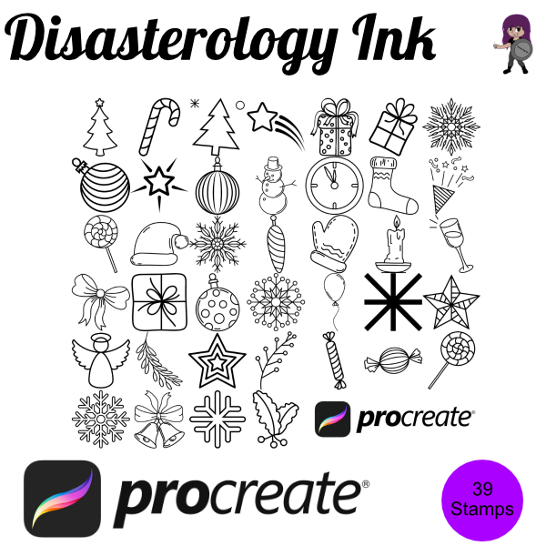 Christmas Winter Elements Procreate Brush Stamps Set 8, 39 Christmas Stamps by Disasterology Ink