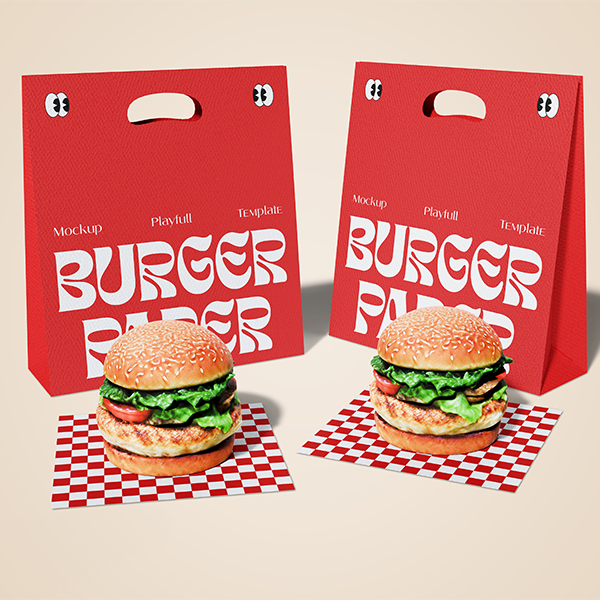Paper Bag & Burger Mockup
