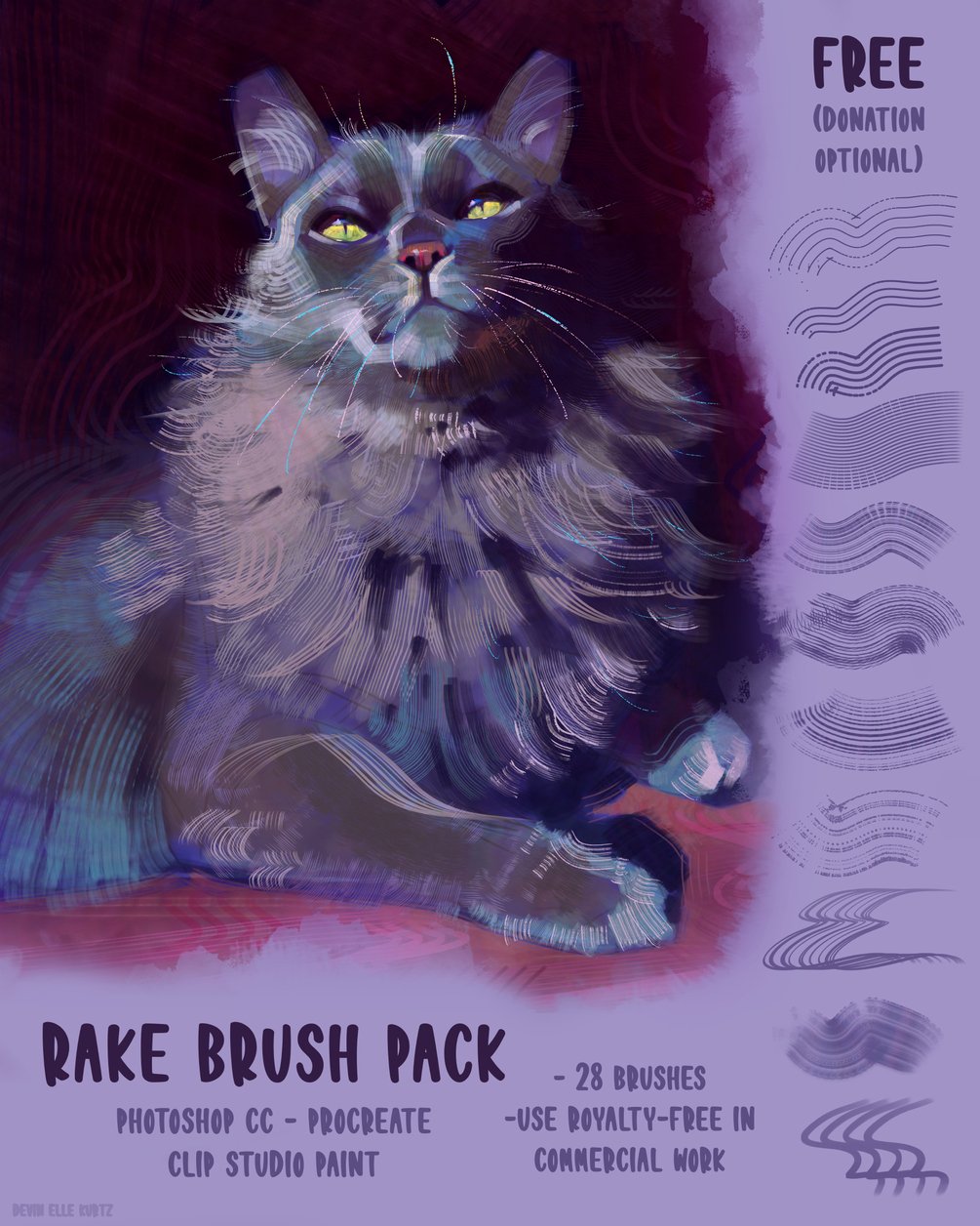 Rake Brush Pack (Photoshop CC, CSP, Procreate) by Devin Elle Kurtz