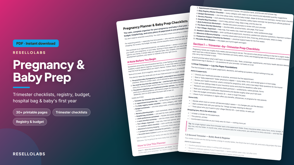 Pregnancy Planner & Baby Prep Checklists (Printable PDF)