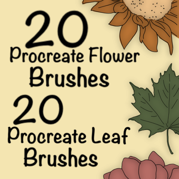 20 Procreate Flower Brushes & 20 Leaf Brushes by Vonix Art