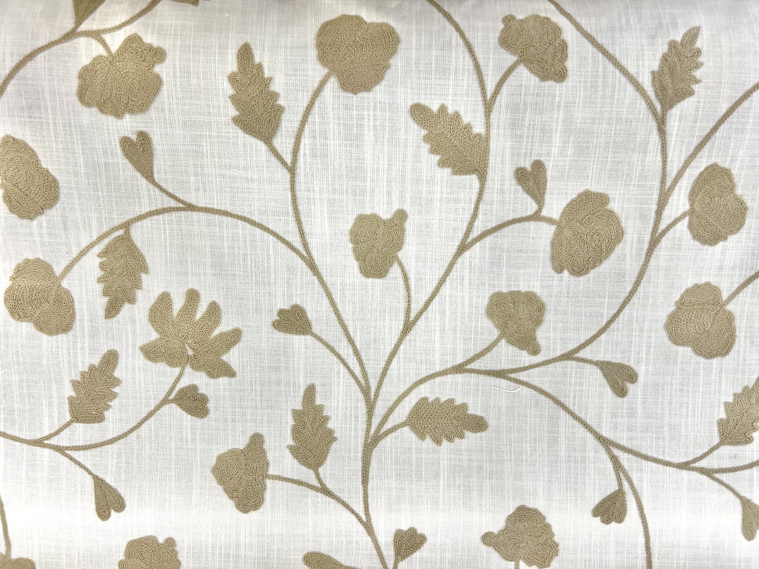 Jola Ivory Tan Floral Embroidered Home Decor Fabric