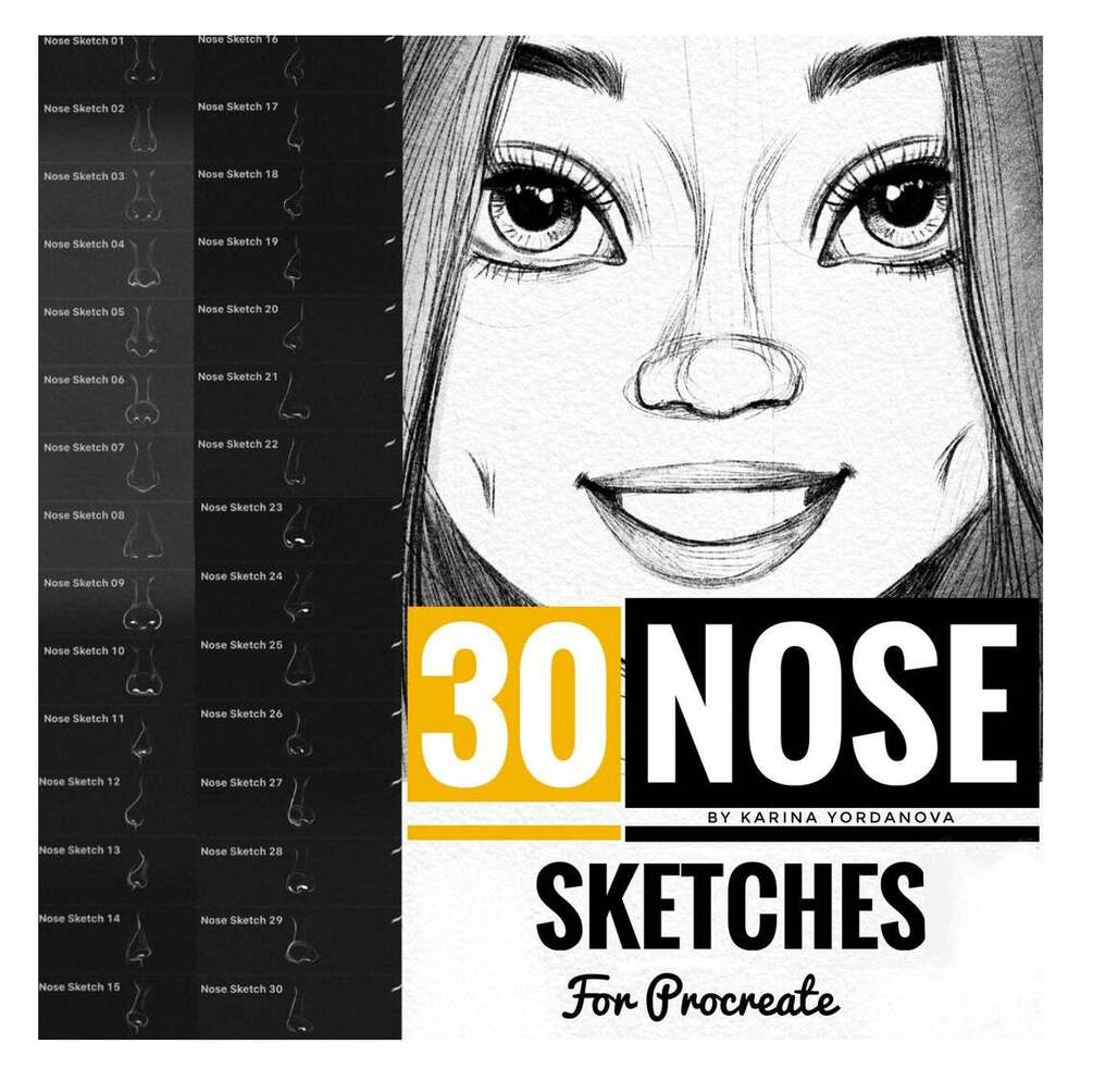 30 Nose Sketch Brushes (FOR PROCREATE) by karina.yordanova.art