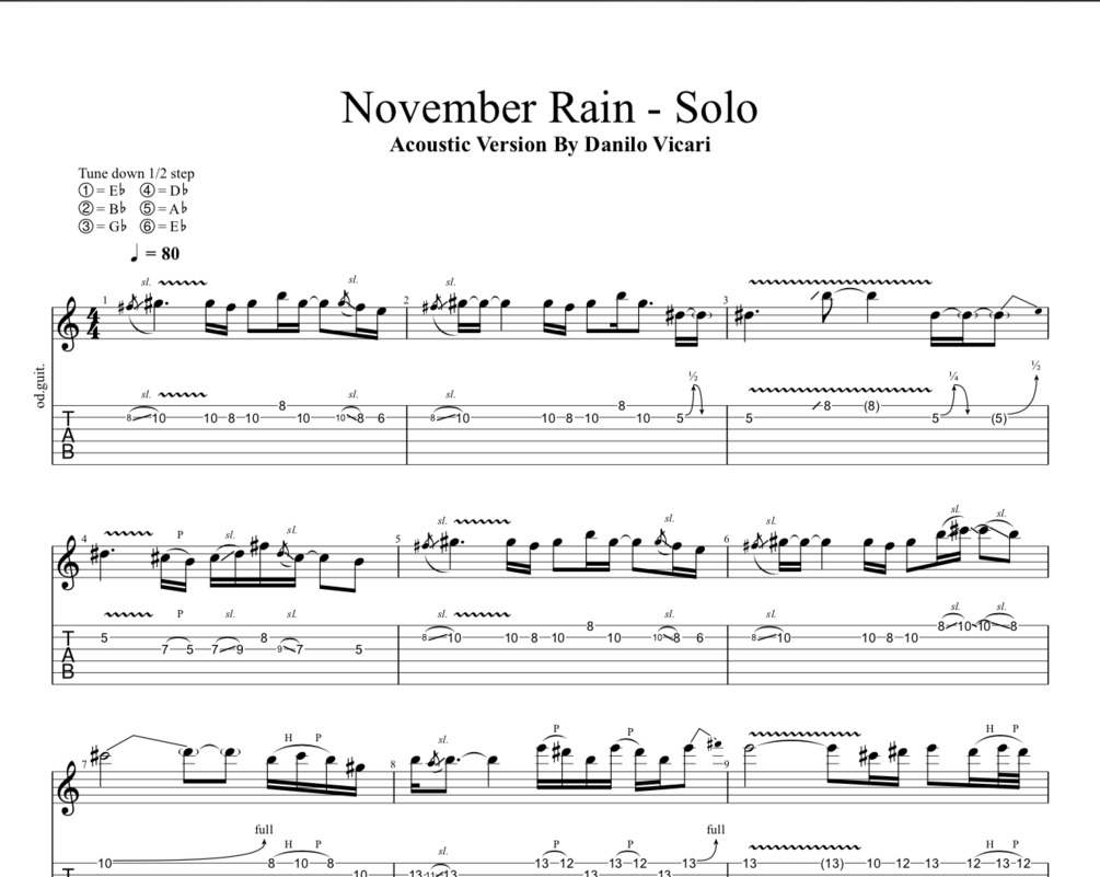 November Rain Acoustic Guitar Solo TAB