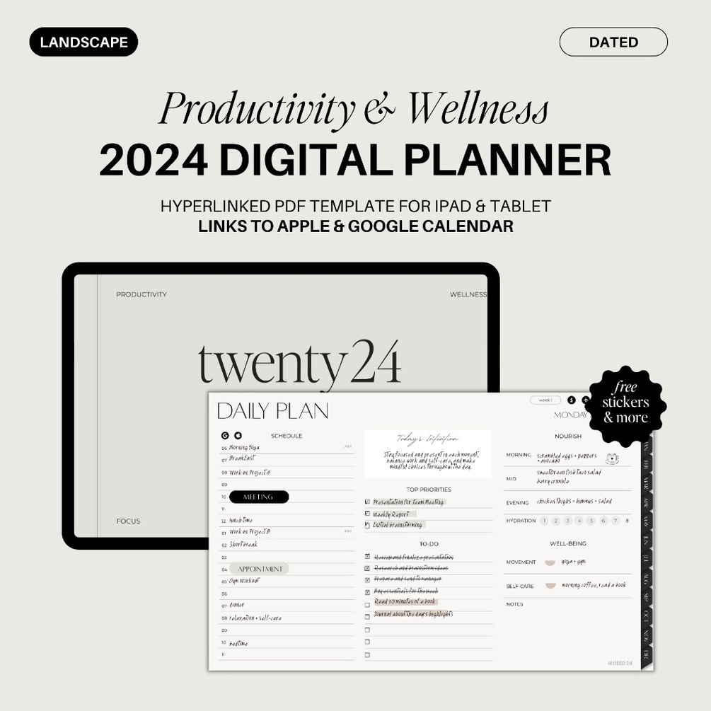 2024 Minimalist Dated Digital Planner for iPad