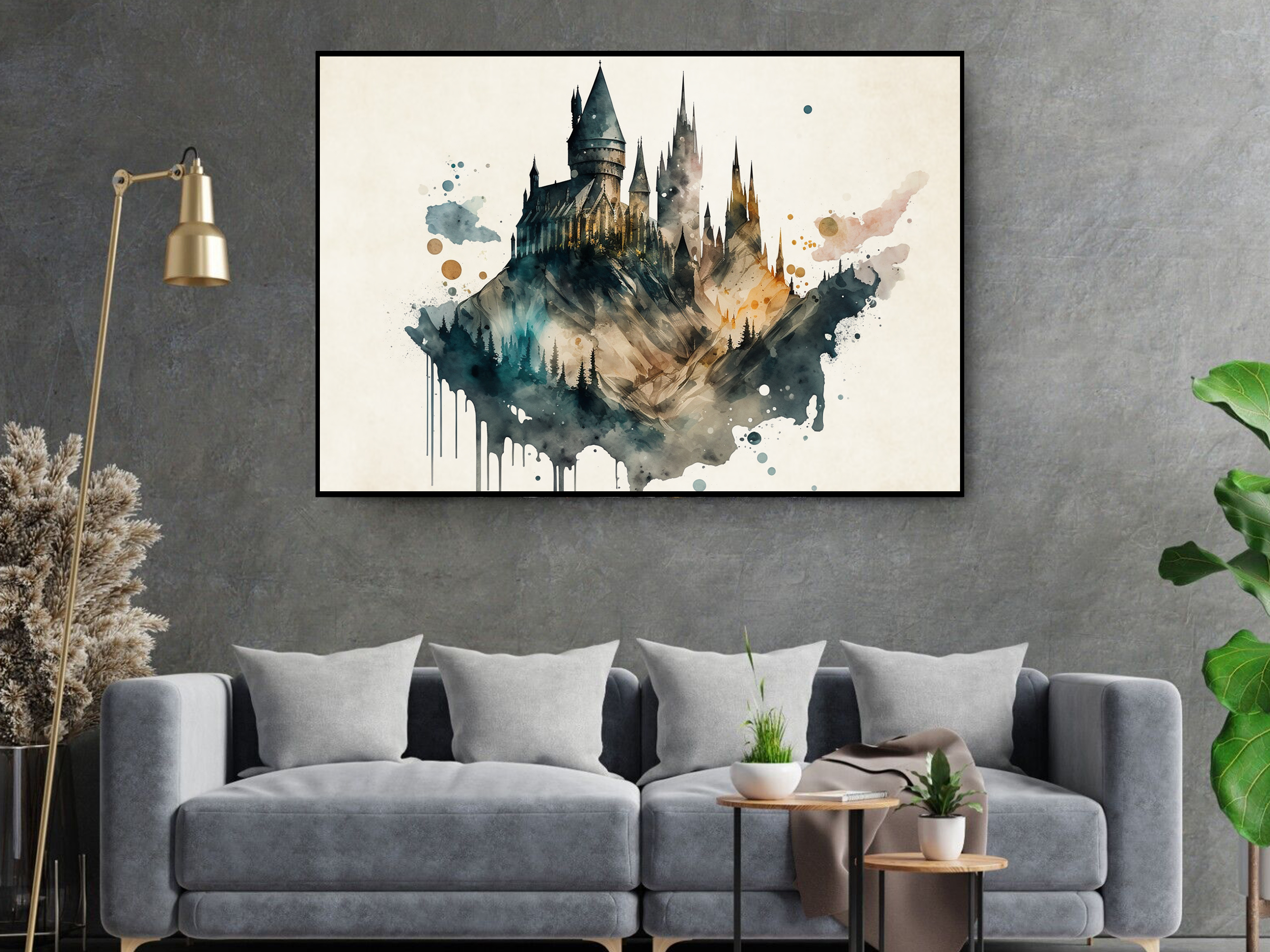 Harry Potter Hogwarts Castle Abstract Watercolor Landscape Painting ...