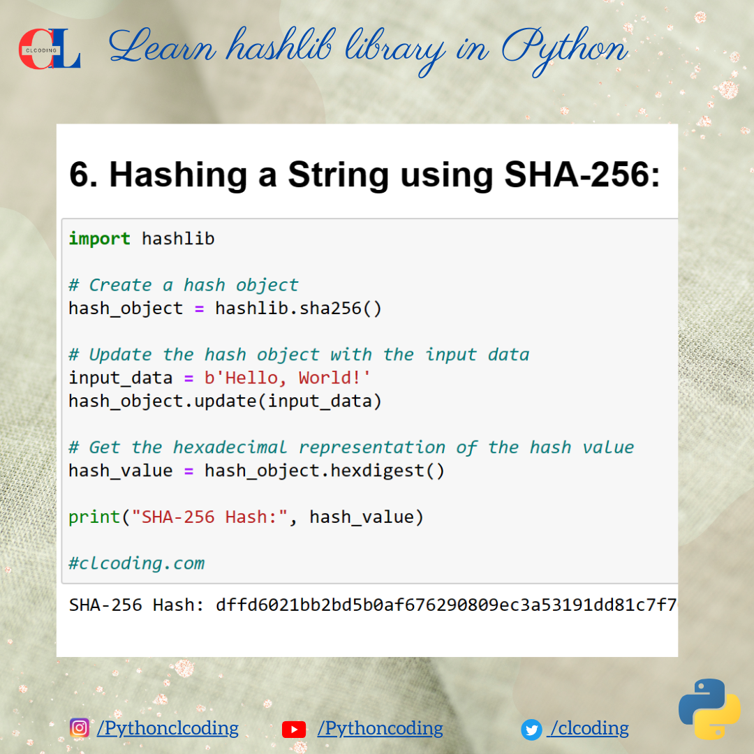 Learn hashlib library in Python - Python Coding