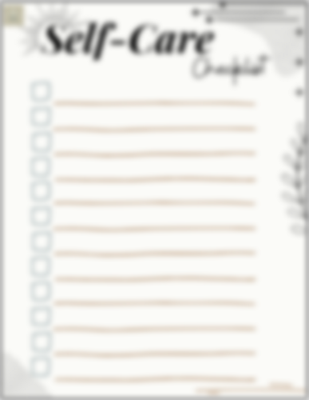 Self care checklist blank