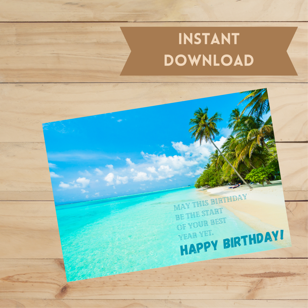 Island Printable Birthday Card, Greeting Card, Beach atmosphere ...