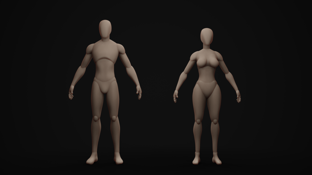 ArtStation - Pack - Stylized Full Male and Female Body Base Meshes