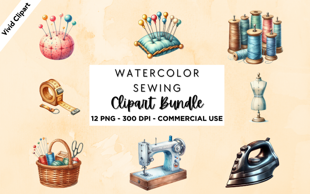 Watercolor Sewing Clipart Bundle
