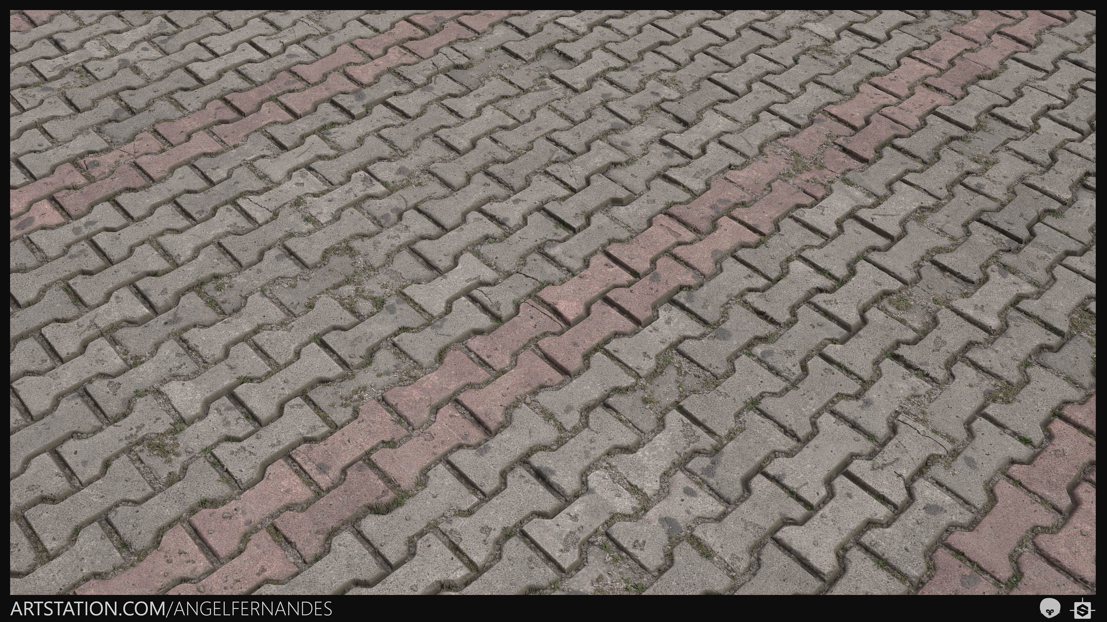 Concrete Dumbbell Pavers Bricks - Substance Designer