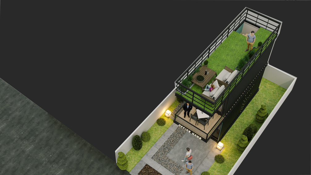 COFF1F2 — Modern 2-Story Container Office Plan with Rooftop Terrace