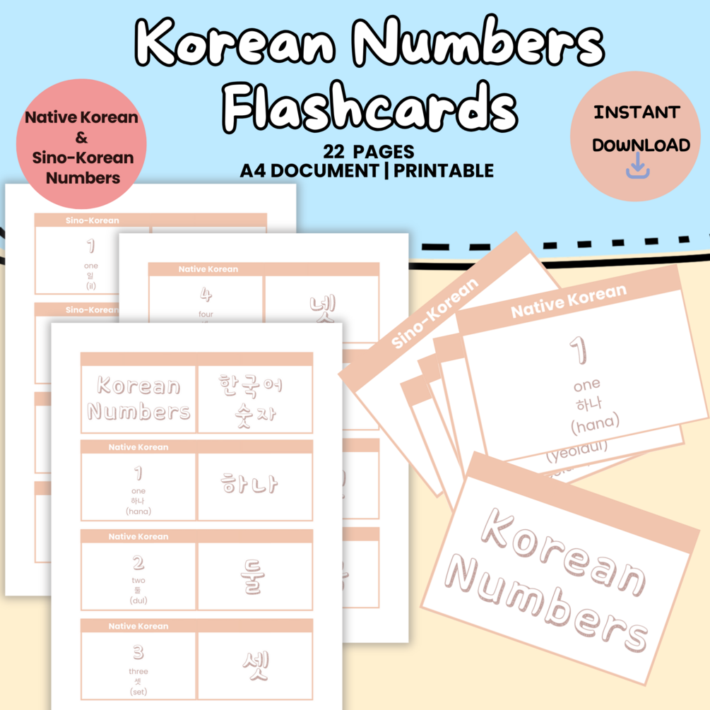 Korean Numbers Flashcards Printable Digital Download | Hangul Flash ...