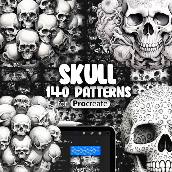 140 Procreate Skull Patterns Collection by ProCreativeBreeze
