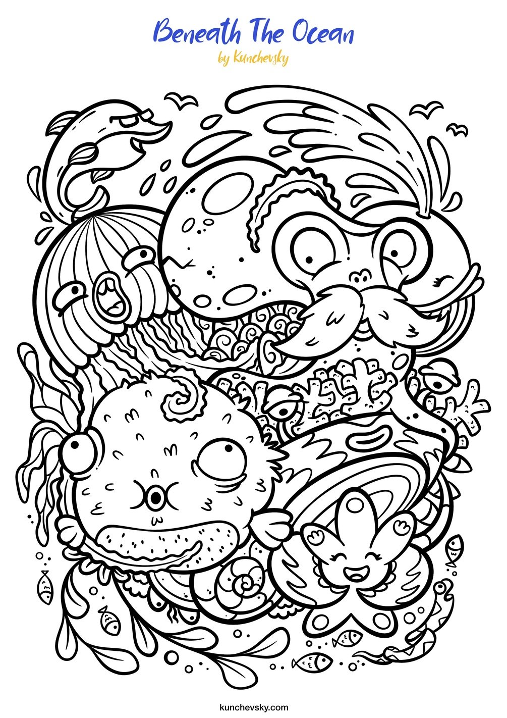 Beneath the Ocean – Free Procreate Coloring Page by Kunchevsky