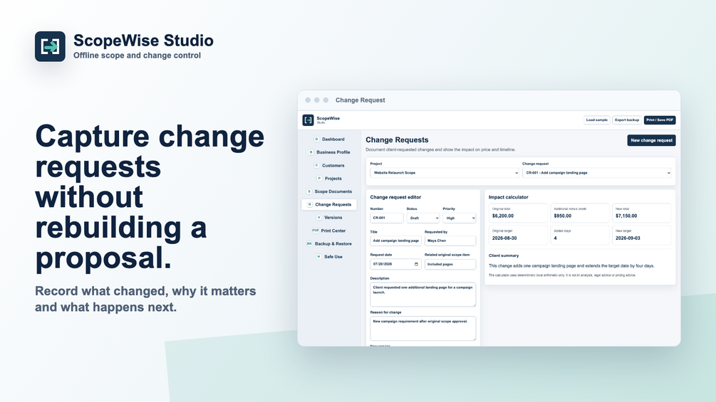 ScopeWise price and timeline impact view