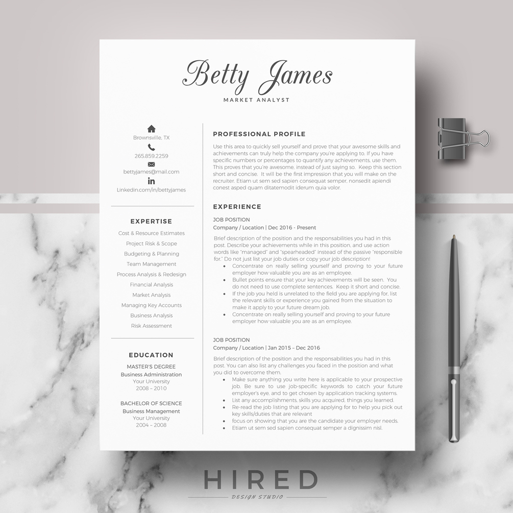 R44 - BETTY JAMES - Professional & Modern Resume Template for Market ...