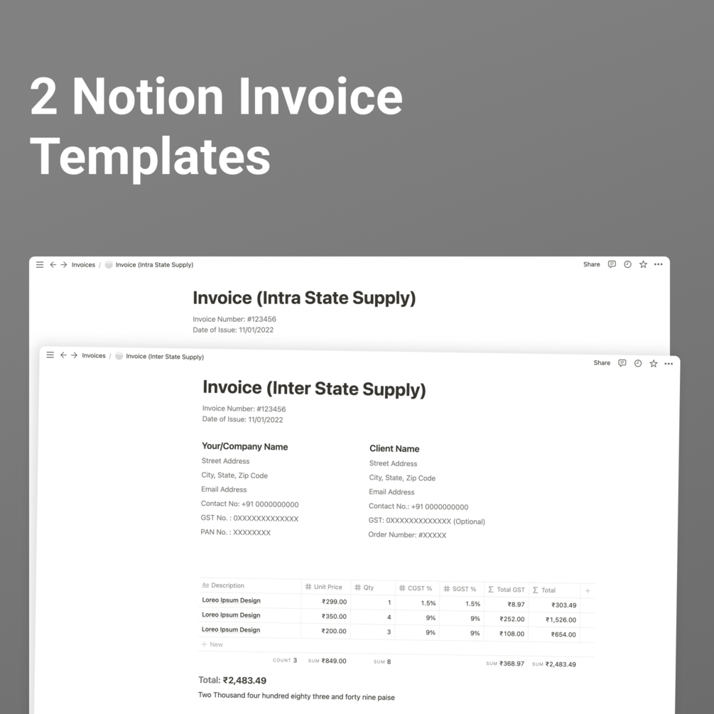 Invoice Template Notion