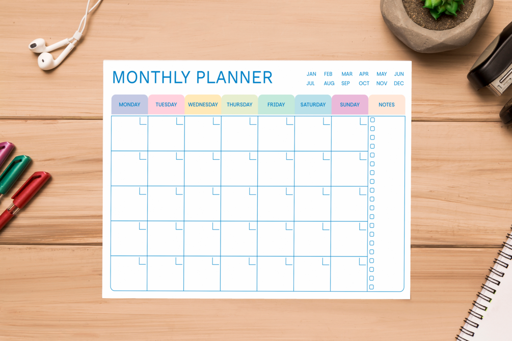 Printable Minimalist Monthly and Weekly Planner Calender Horizontal A4 ...