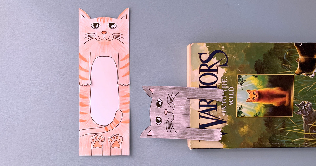 Coloring cat bookmark
