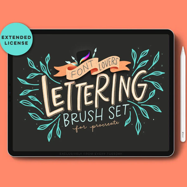 Font Lovers Procreate Lettering Brushes Extended License by everytuesday