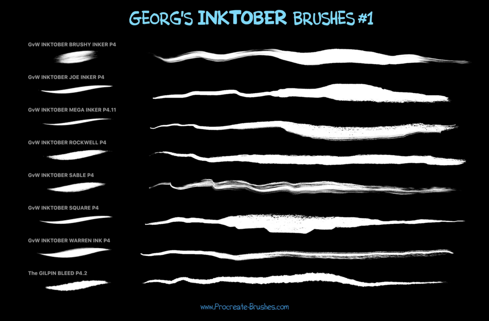 Georg's INKTOBER 2017-2019 Set: 70+ INK BRUSHES & MARKER for Procreate 5 by GeorgBrush.club | 2000+ Procreate Brushes