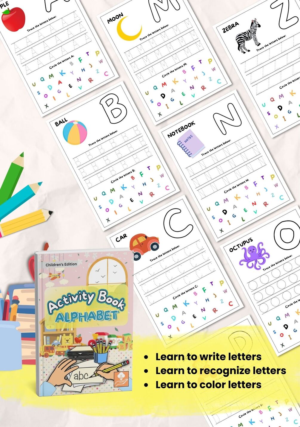 English Educational Activity Book Alphabet Coloring Writing Digital