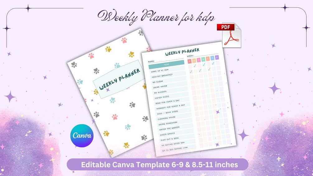 Editable canva weekly planner for kdp