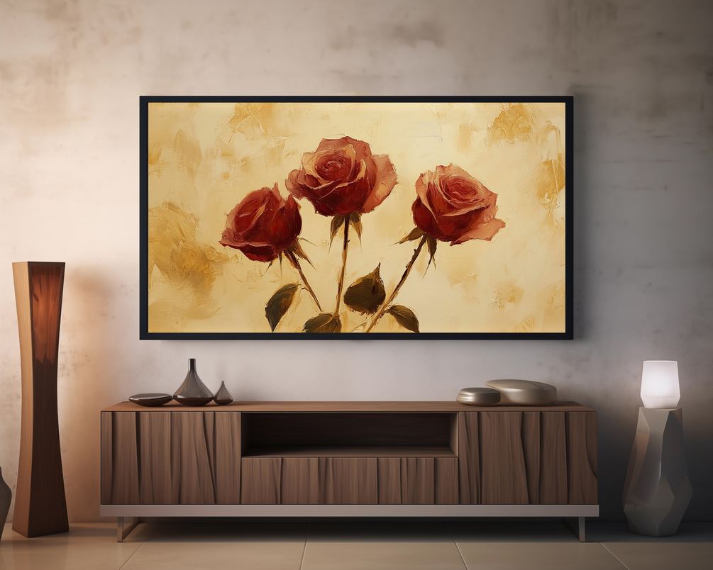 Vintage Red Rose Frame TV Art - No Frame, Digital Download