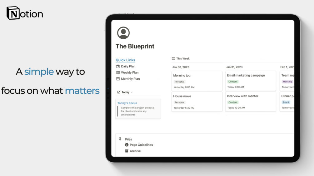 The Blueprint Dashboard - Notion Template