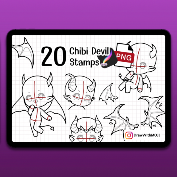 20 Chibi Devil Stamps for Procreate / PNG files by MOJI
