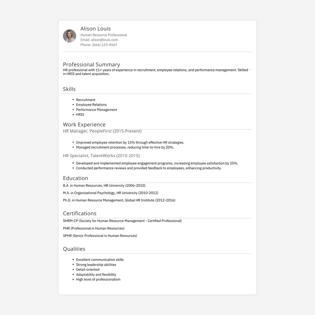 Professional cv template for human resources