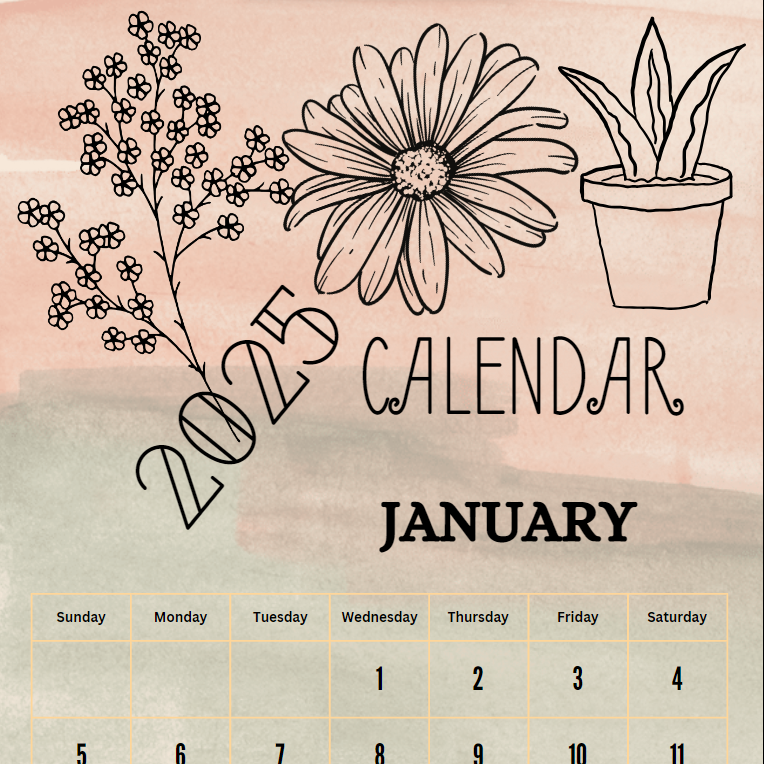 2025 Calendar Template Plant Graphic Design