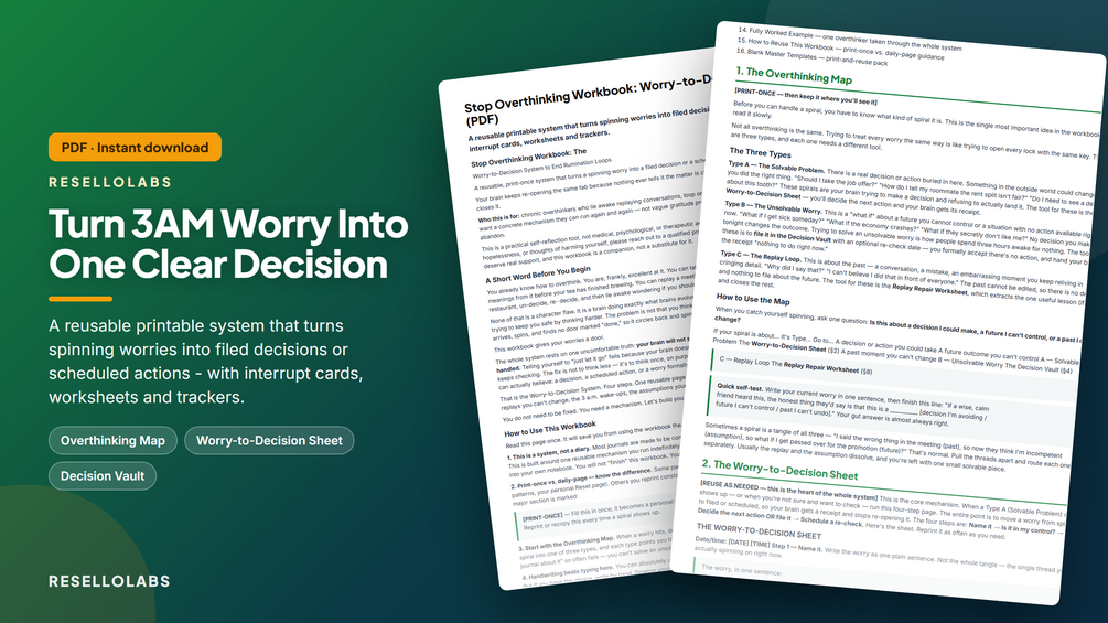 Stop Overthinking Workbook: Worry-to-Decision System (PDF) cover