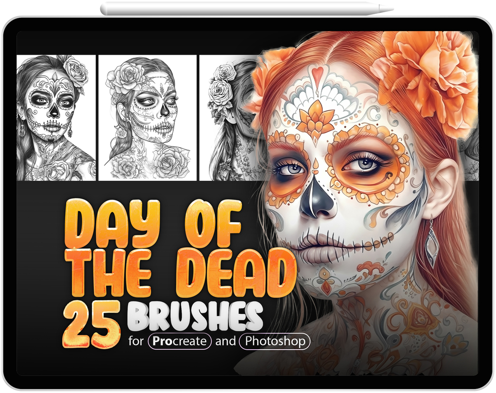 25 Day of the Dead Brushes Collection for Procreate and Photoshop by ProCreativeBreeze