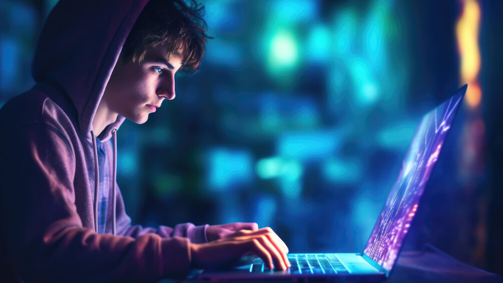 Gamer dude using a laptop - 2 images