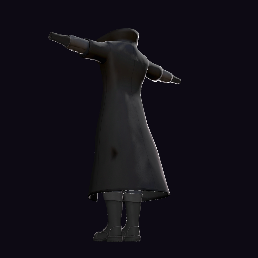 Sovereign Noir — three-quarter back angle showing the coat drop and fur collar