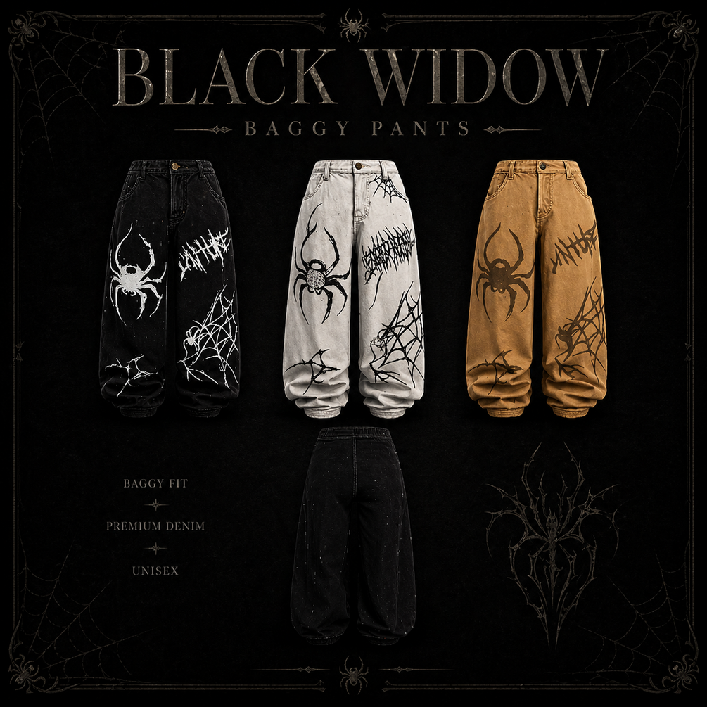 Black Widow Baggy Pants – Gothic Streetwear (VRChat / 3D)