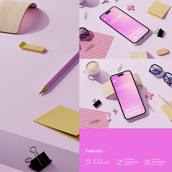 Stylish Device Phone 16 PRO Mockup